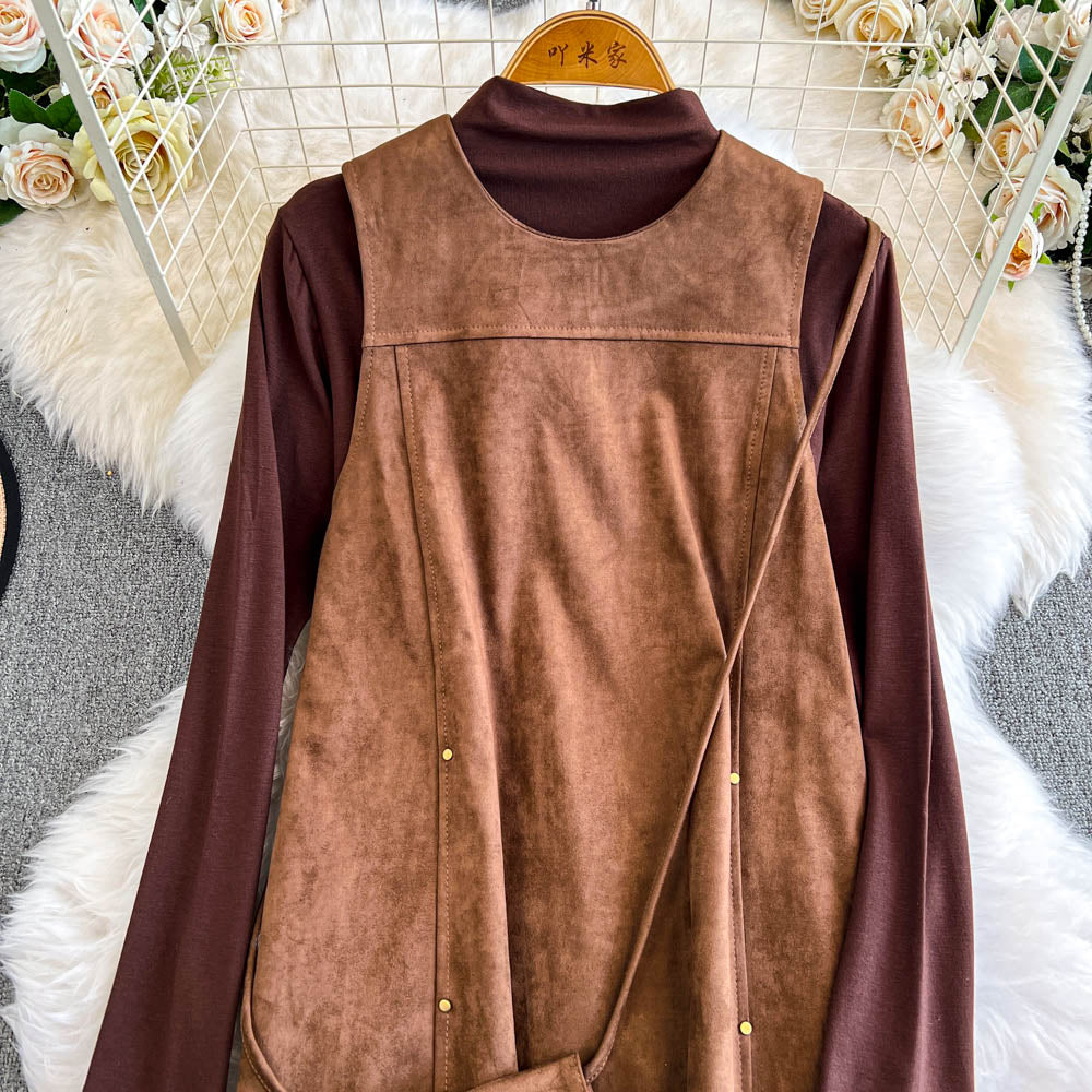 Suede Dress&Sweater&Hanging Bag 3Pcs