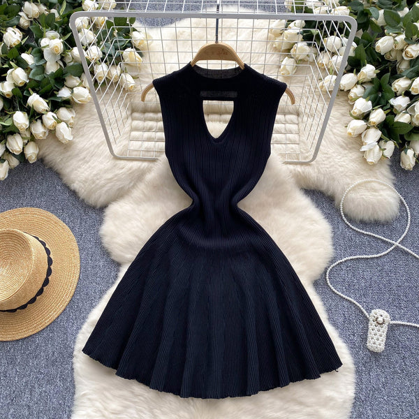 Sexy Hollowed Black Halter Dress