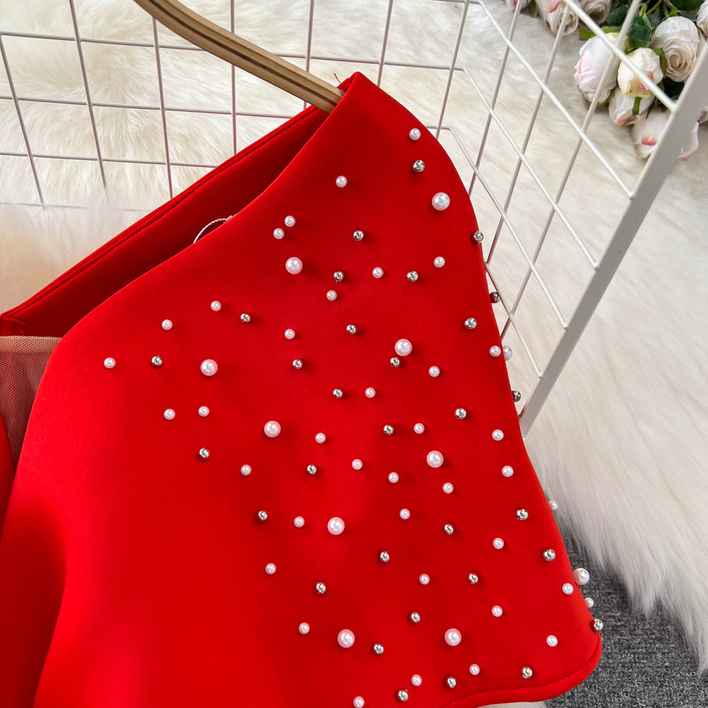 Beaded Pleated Ruffle Orange Dress