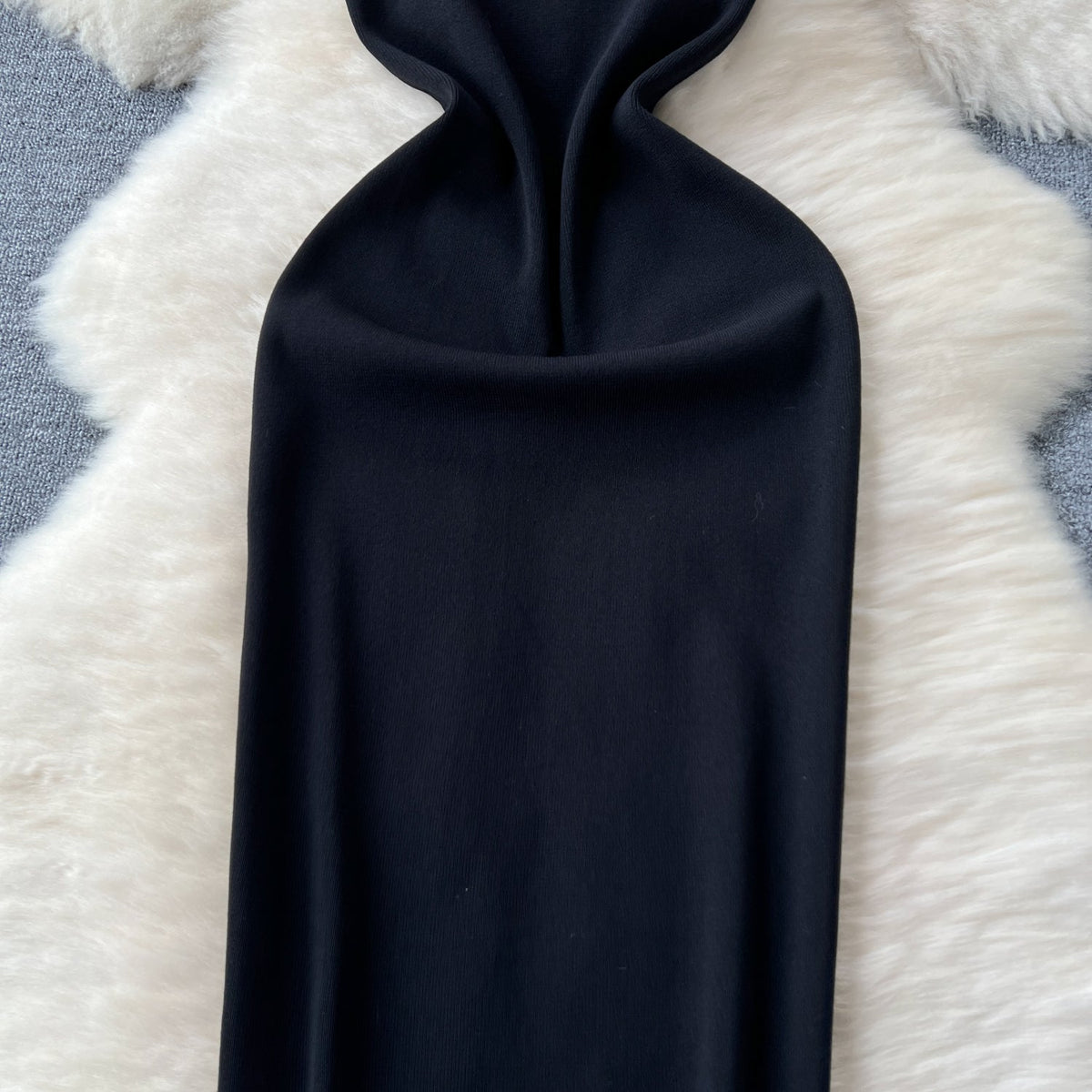 Color Blocking Black Knitted Dress