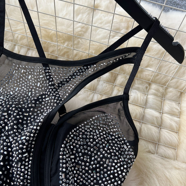Rhinestone Studded Hollowed Slip Dress