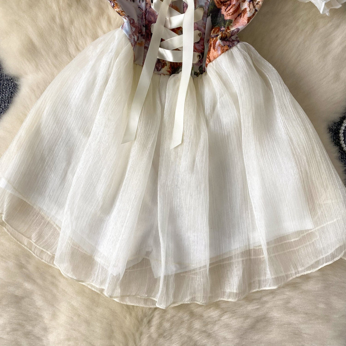 Courtly Floral Patchwork Puffy Dress