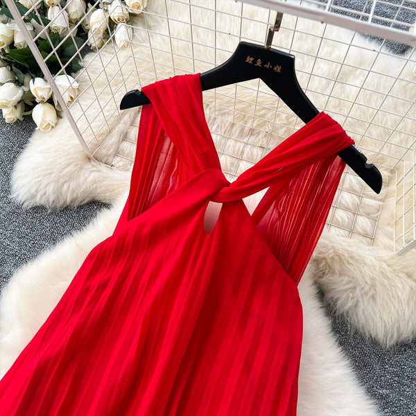 Solid Color Knotted Halter Dress