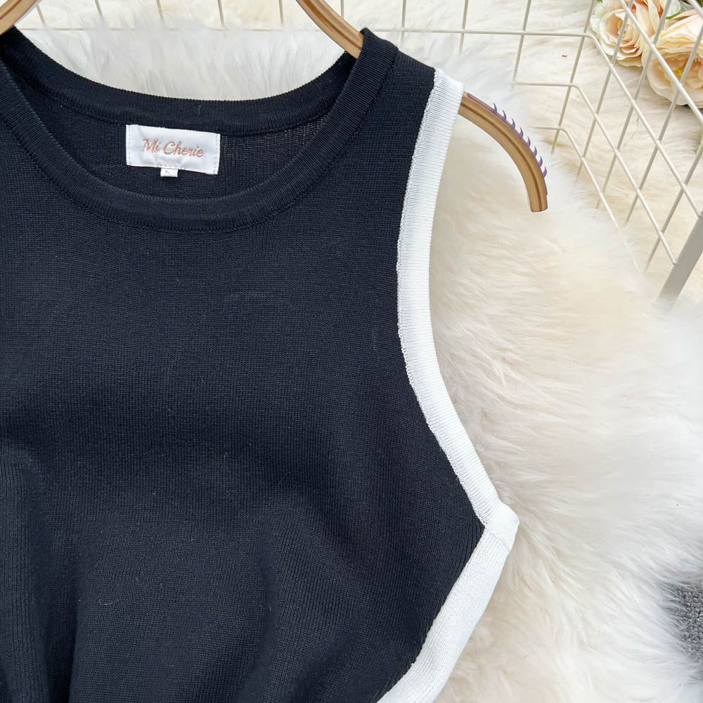Color Blocking Sleeveless Knitted Dress