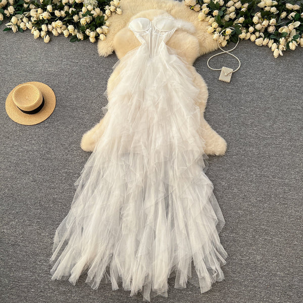 Strapless See-through Mesh Puffy Dress