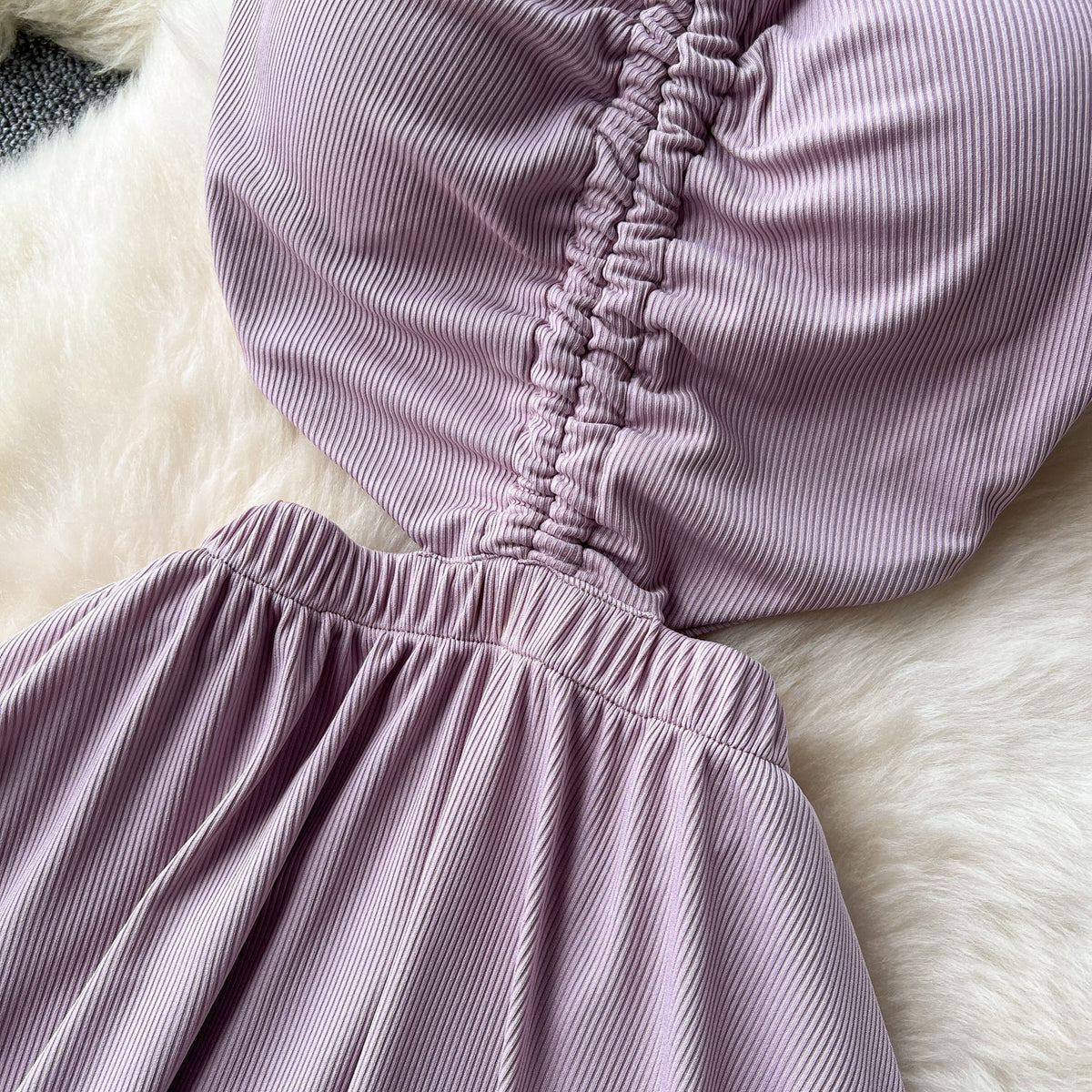 Hollowed Pleated Draped Halter Dress