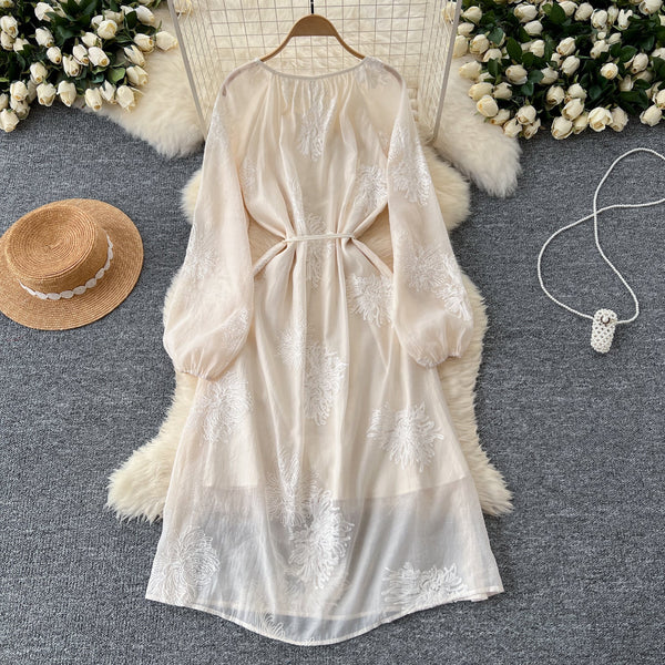 Fairy Lace-up Floral Embroidered Dress