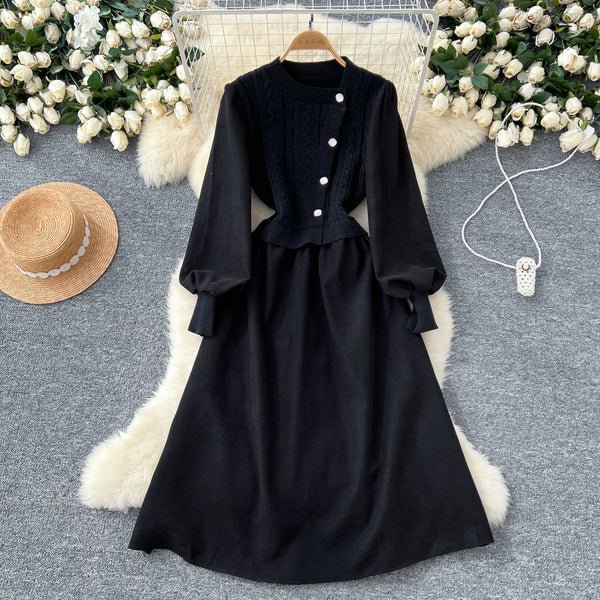 Vintage Knit Patchwork Corduroy Dress