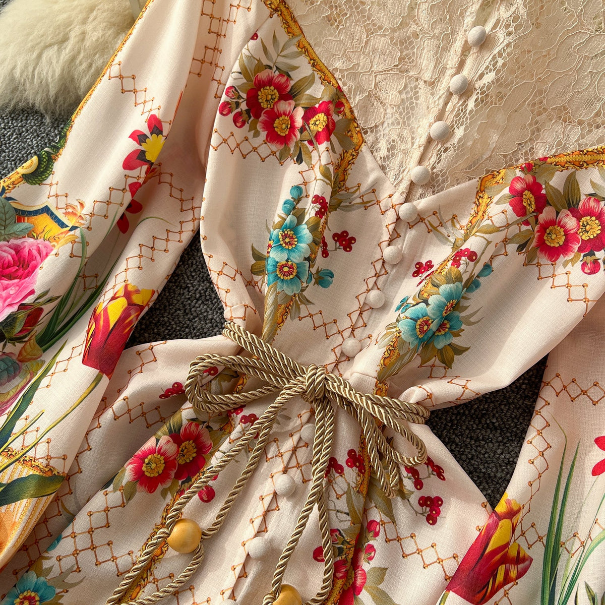 Courtly Mesh Patchwork Floral Dress