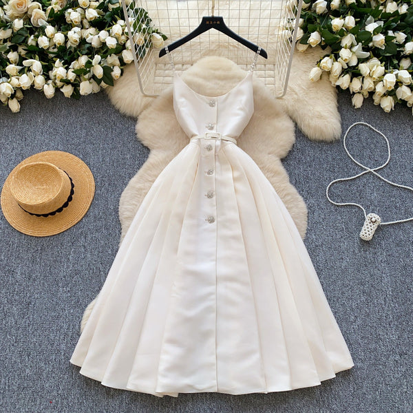 High-end Pleated Slip Dress with Belt