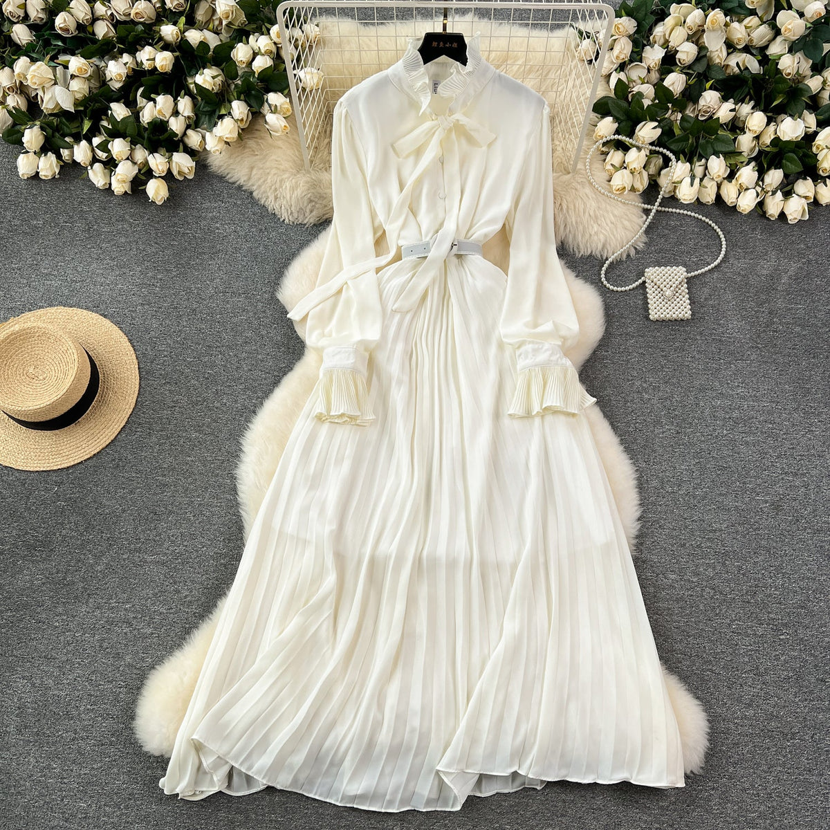 Solid Color Lace-up Shirt Dress