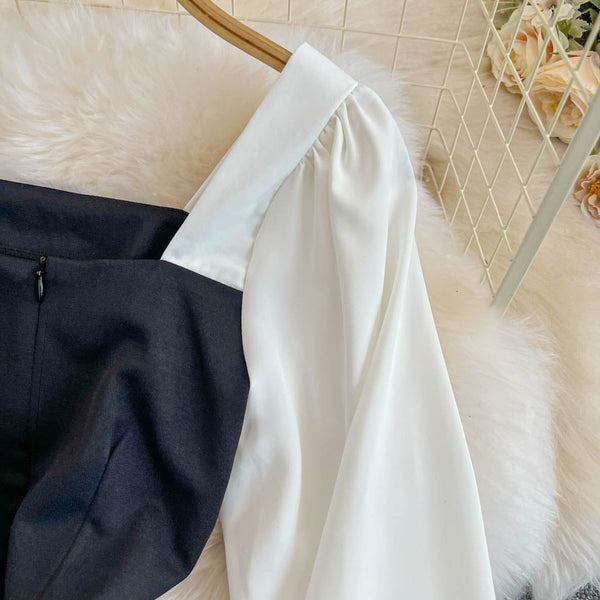 Square Neckline Black&White Fishtail Dress