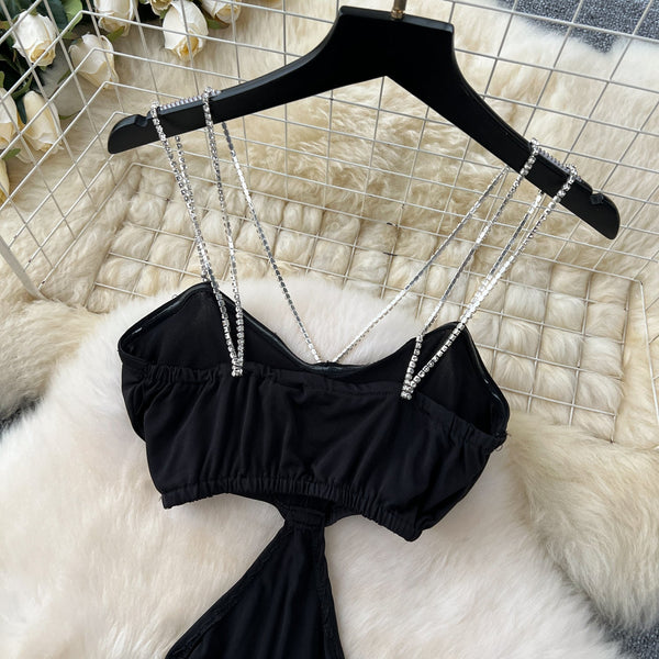 High-end Hollowed Black Slip Dress