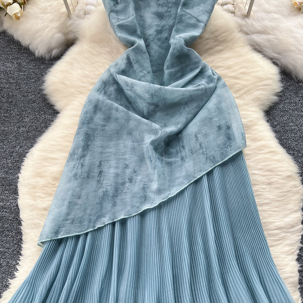 Stand Collar Pleated Fishtail Cheongsam