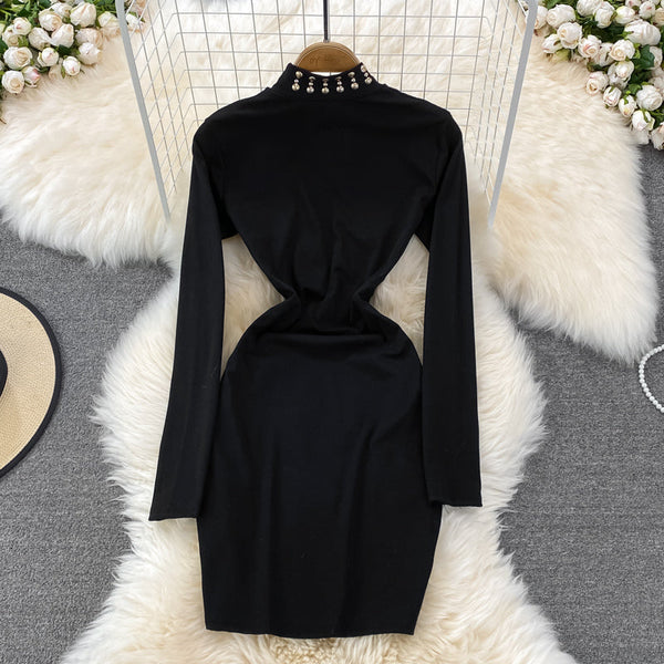 Vintage Rhinestone Studded Elastic Dress