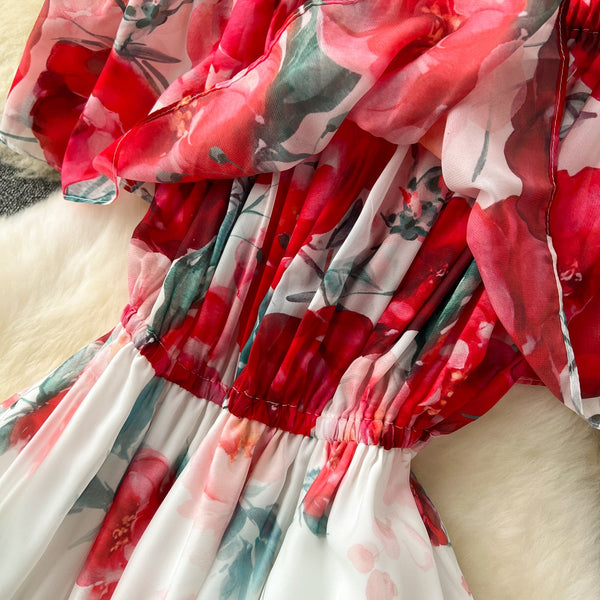 Fairy Floral Printed Off-shoulder Dress