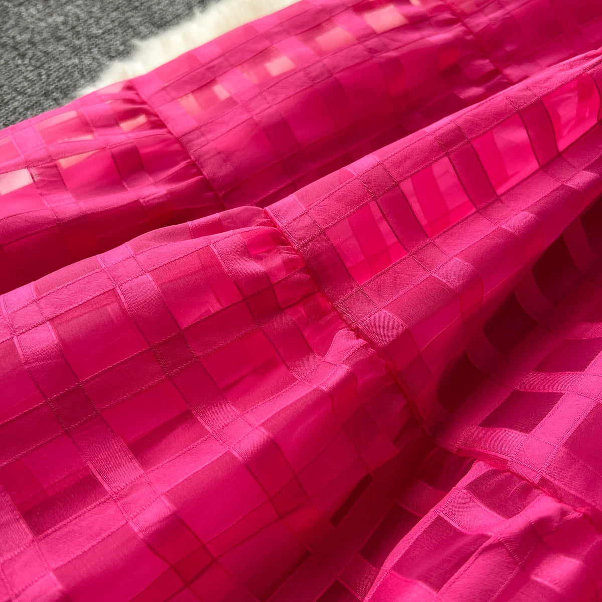 Solid Color Plaid Puffy Dress