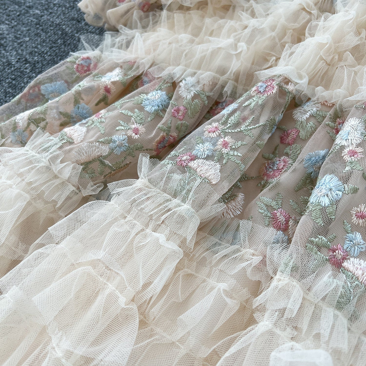 Fairy Floral Embroidered Puffy Dress