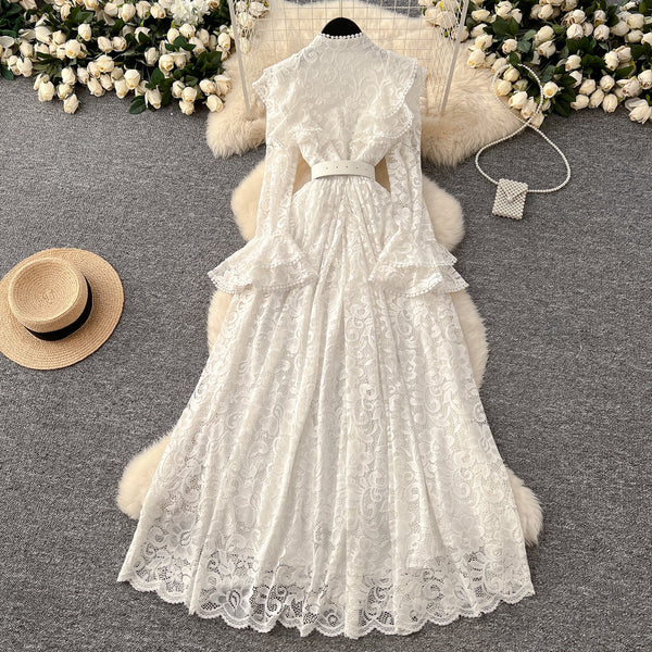 Elegant Embroidered Lace Shirt Dress