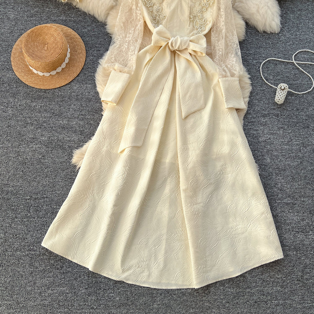 Vintage Polo Collar Embroidered Shirt Dress