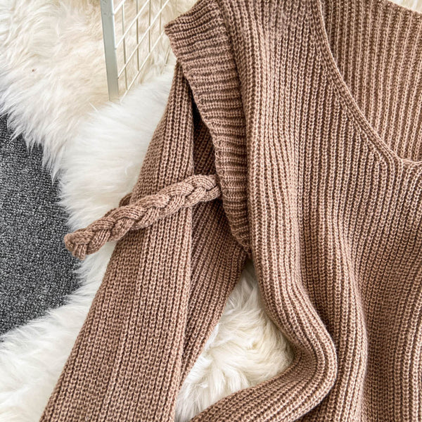 Ruffled Patchwork Khaki Knitted Dress
