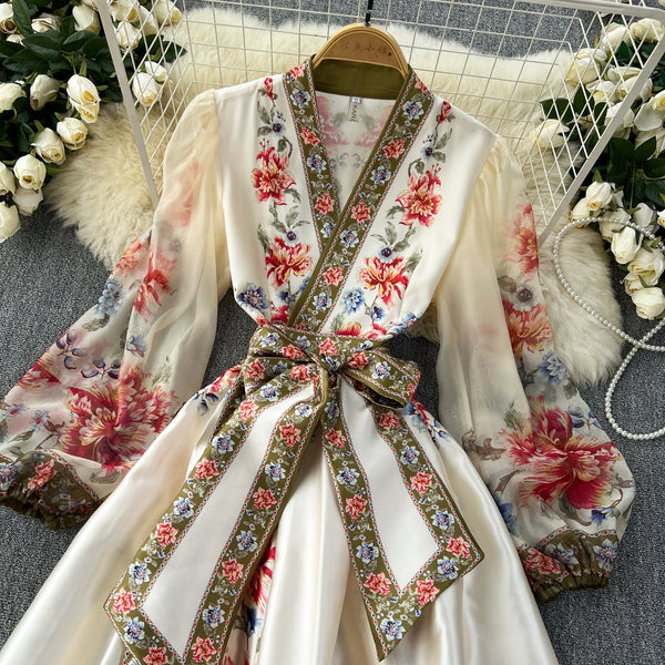 Vintage Bow-tie Floral Printed Dress