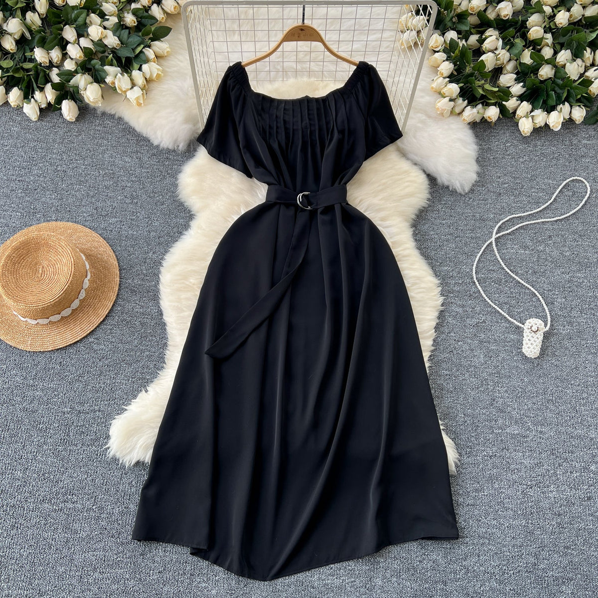 Square Collar Pleated Fairy Dress