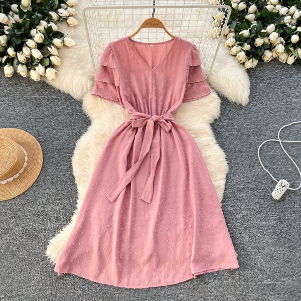 Mori Lace-up Pink Midi Dress