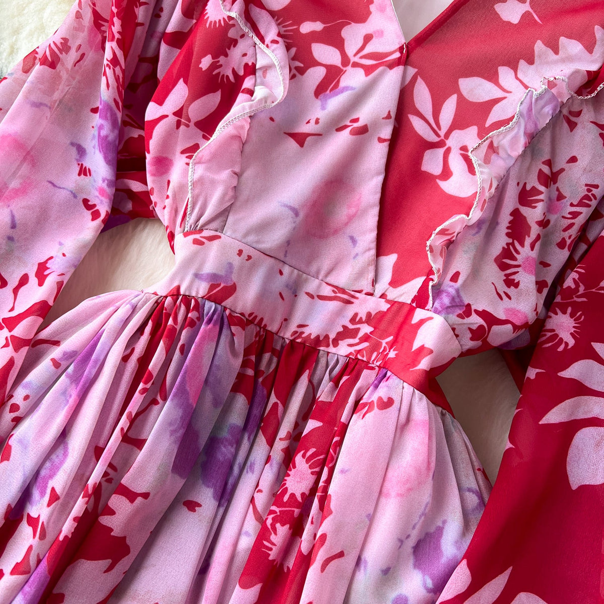 French Style Flared Sleeve Floral Dress