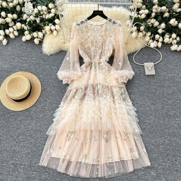 Fairy Floral Embroidered Puffy Dress