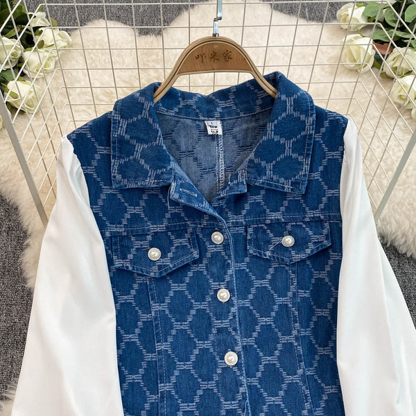 Chic Lapeled Patchwork Denim Dress