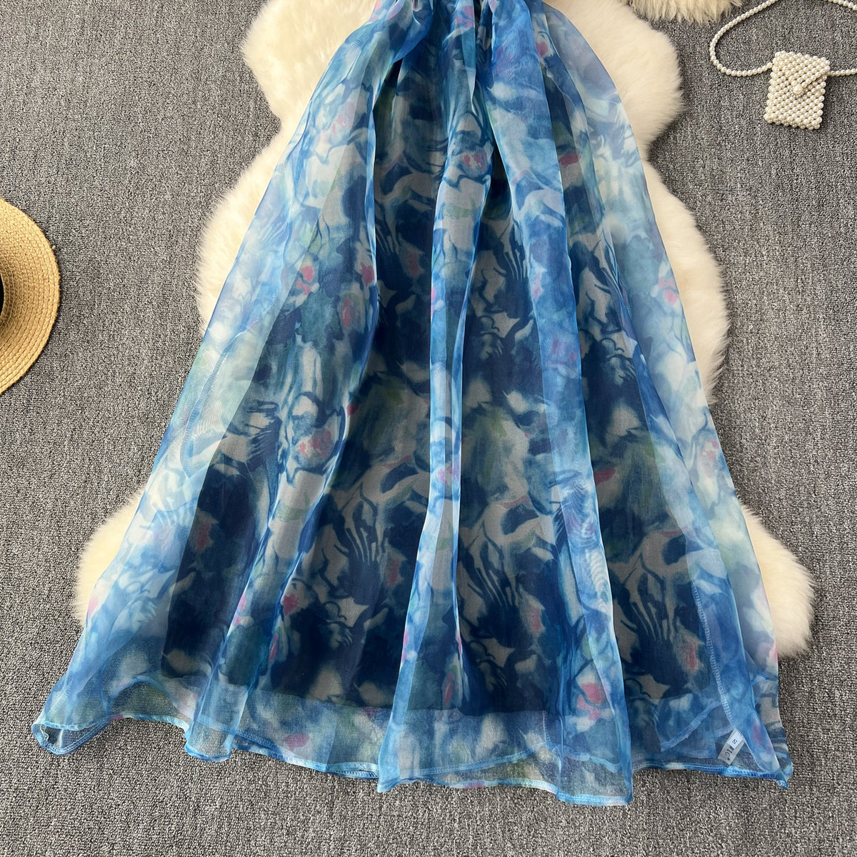 Baskılı Kesim Kabartmalı Organze Slip Elbise