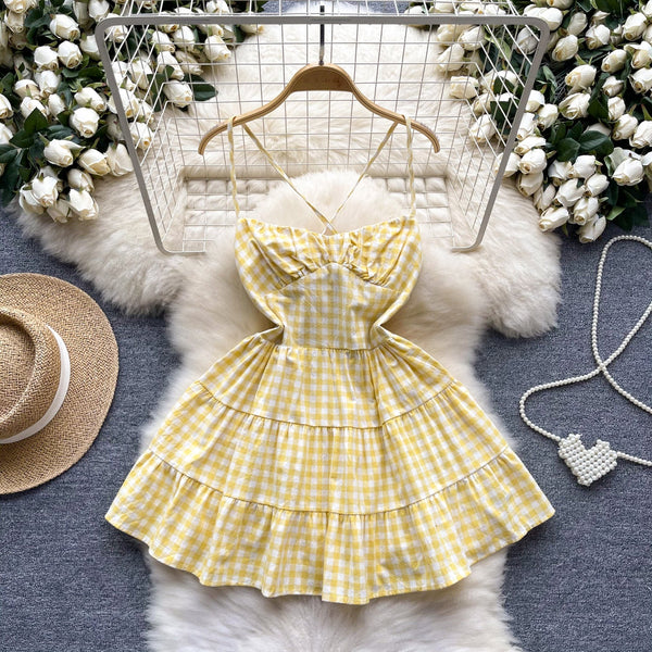 Sweetie Plaid Hollowed Halter Dress