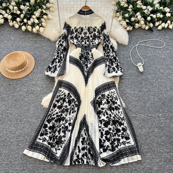 Floral Printed Pleated Ethnic Style Dress