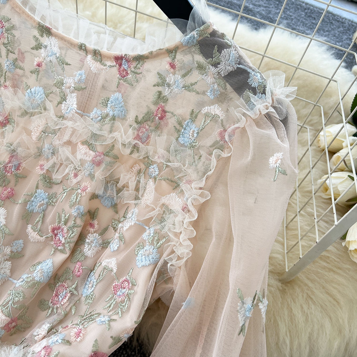 Fairy Floral Embroidered Puffy Dress