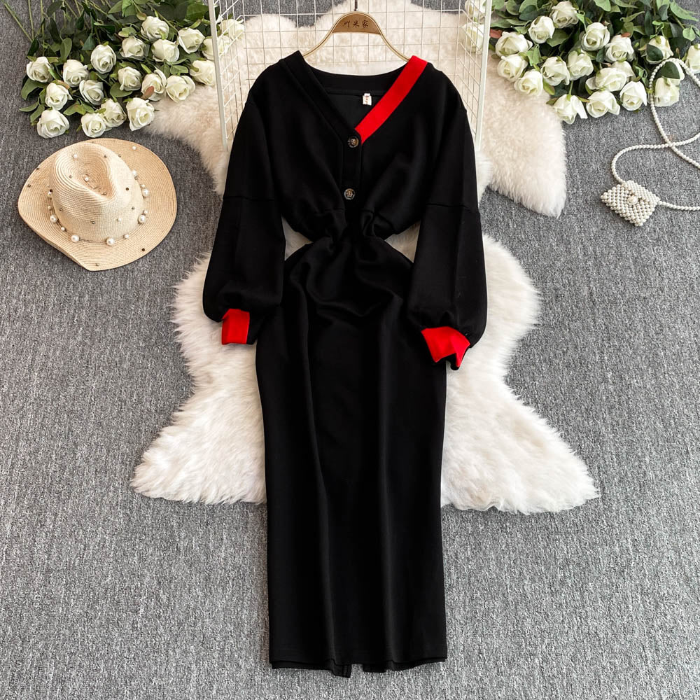 Niche V-neck Slim Sweatshirt Dress