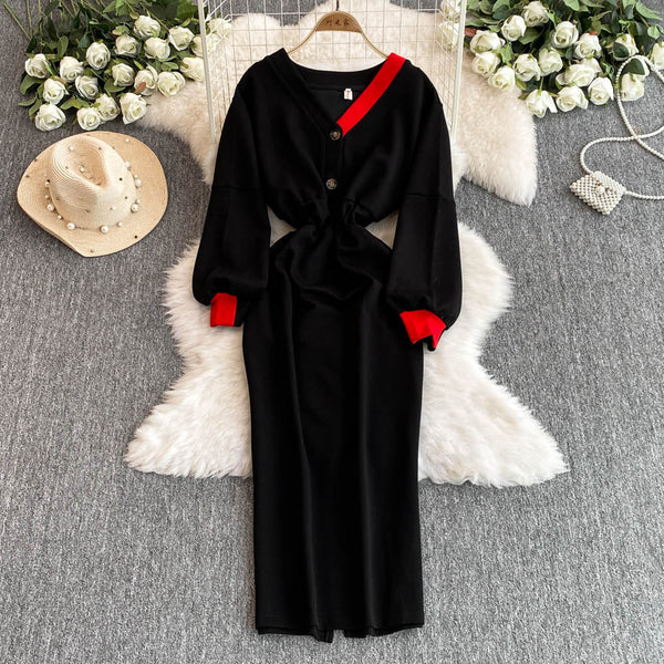 Niche V-neck Slim Sweatshirt Dress
