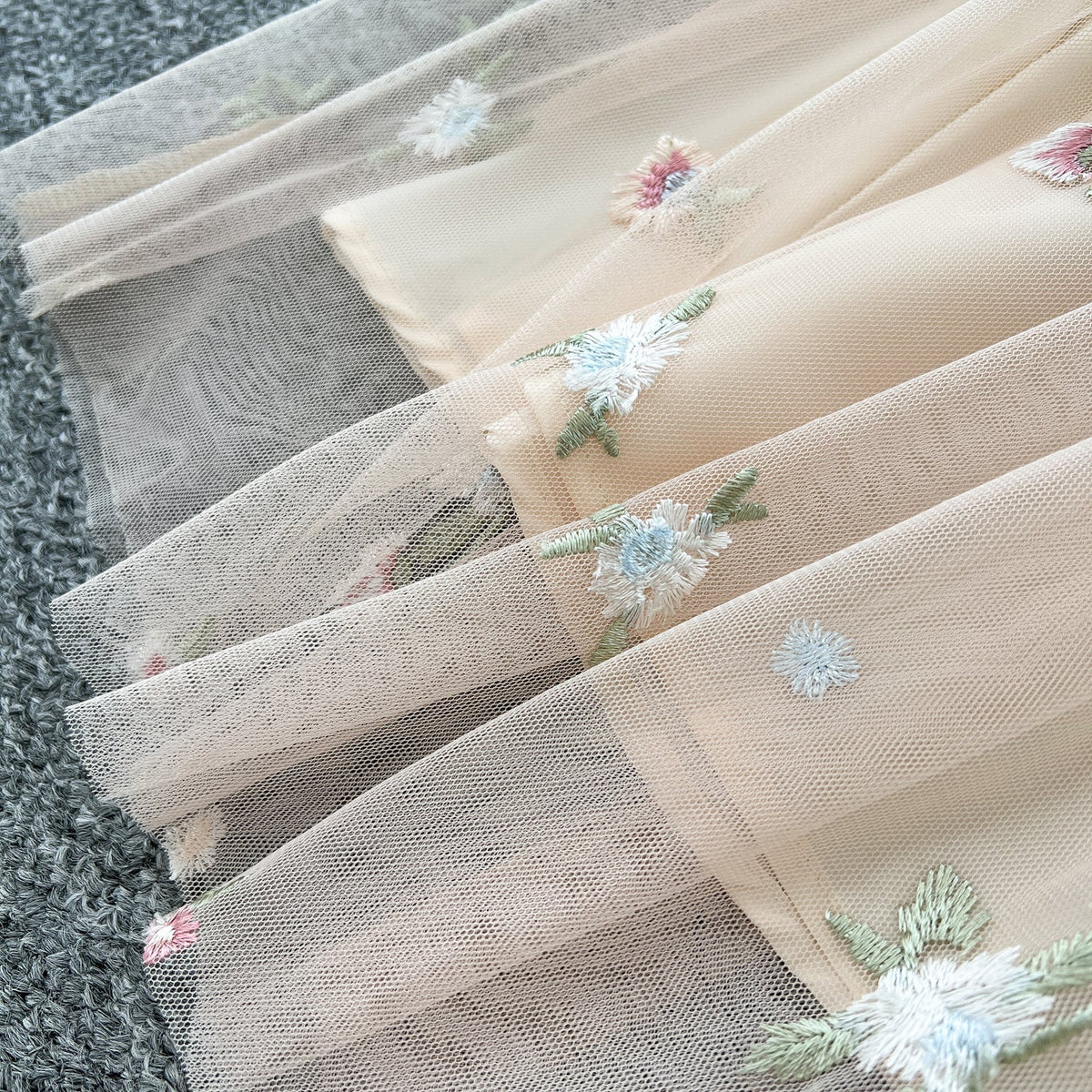Fairy Floral Embroidered Puffy Mesh Dress
