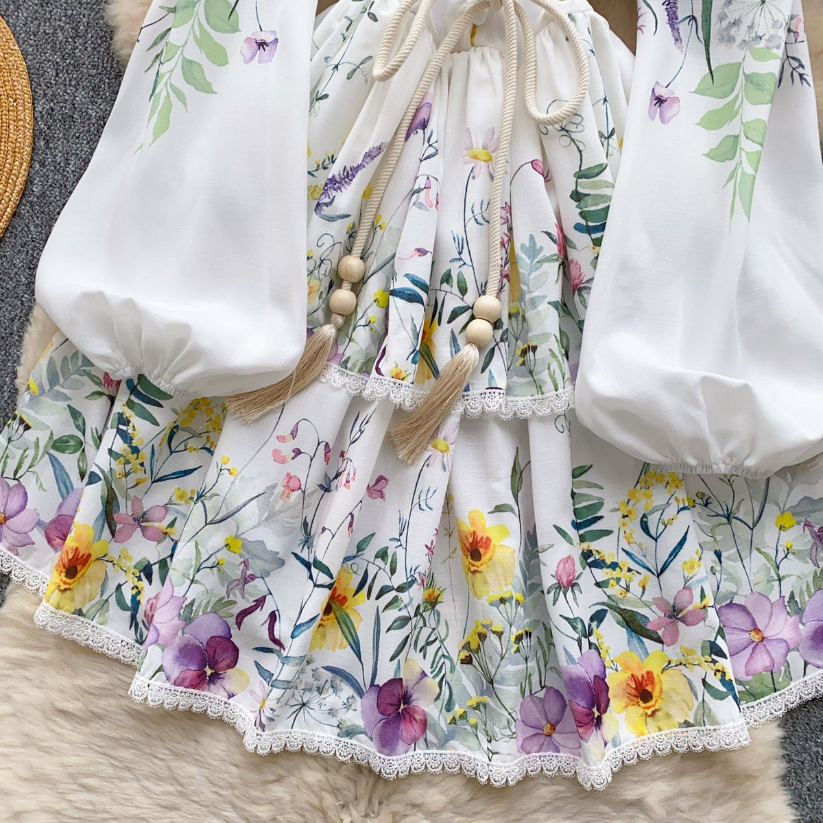 Stand Collar Floral Printed Shirt Dress