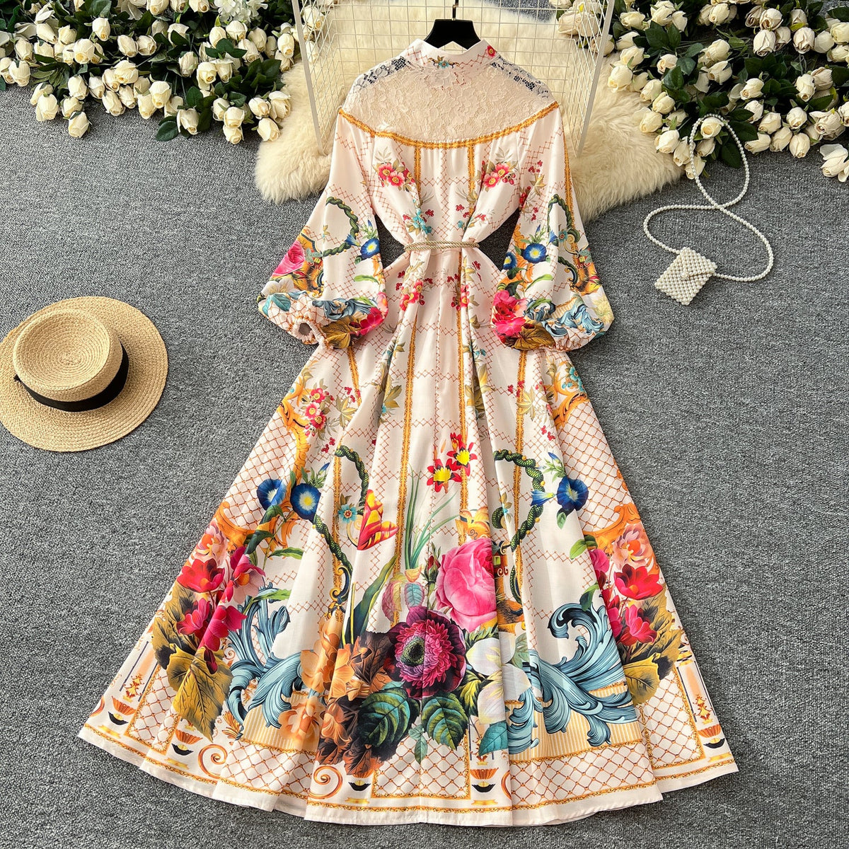 Courtly Mesh Patchwork Floral Dress
