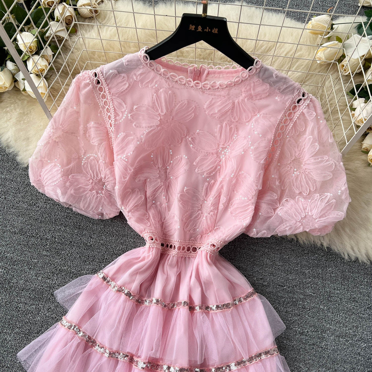 Delicate Sequined Layered Mesh Dress