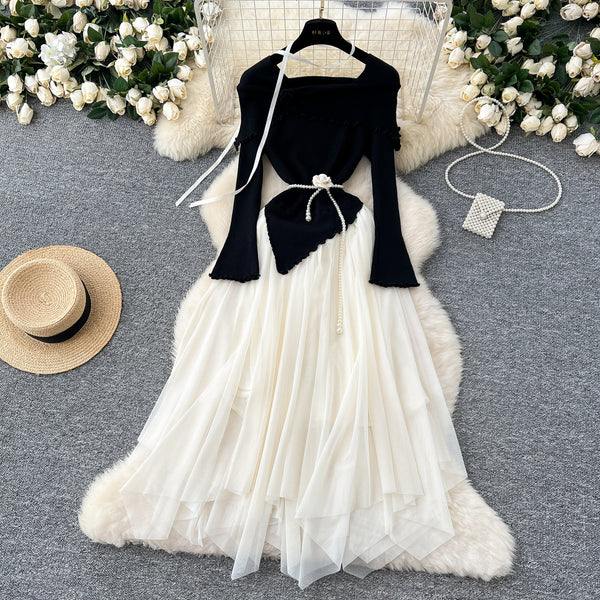 Knitted Top Mesh Patchwork Fairy Dress