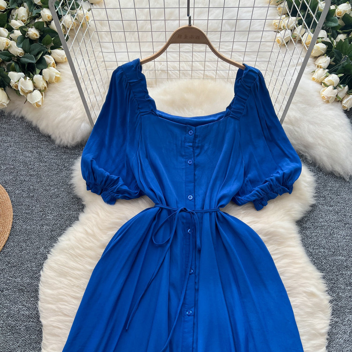 French Style Solid Color A-line Dress