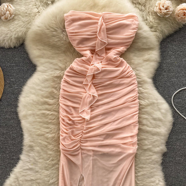Off-shoulder Ruffled Fairy Pink Dress