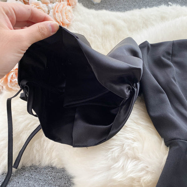 Off-shoulder Puffy Sleeve Black Dress