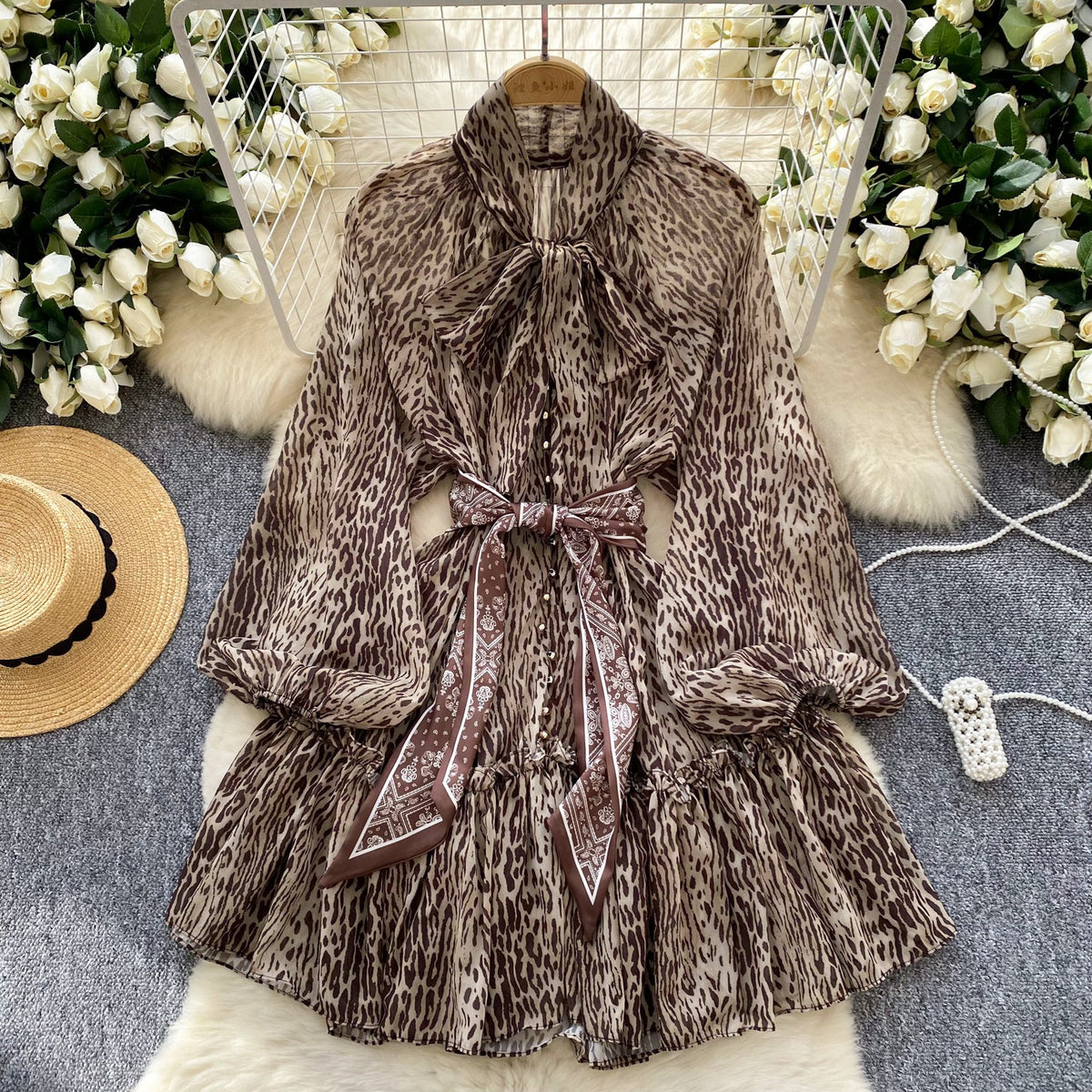 Leopar Desenli A-line Gömlek Elbise