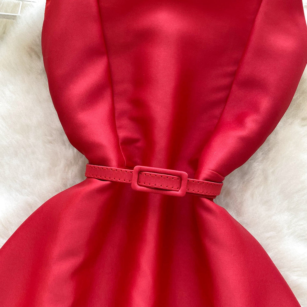 Vintage Ruffled Slip Dress with Belt