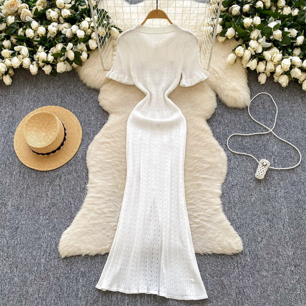 Simple Design Hollowed Knit Dress