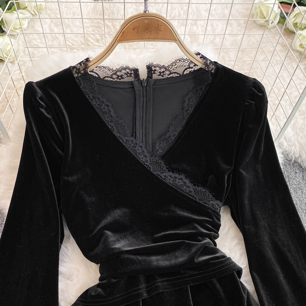 High-end Black Suede Maxi Dress