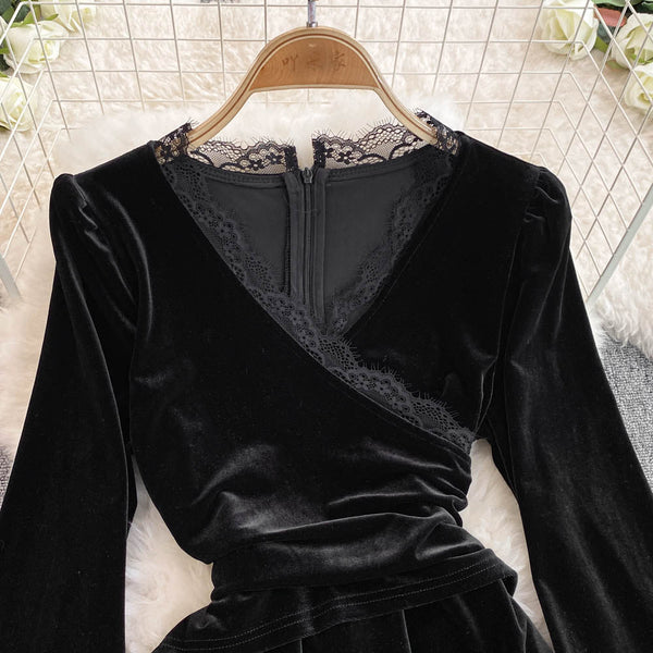 High-end Black Suede Maxi Dress